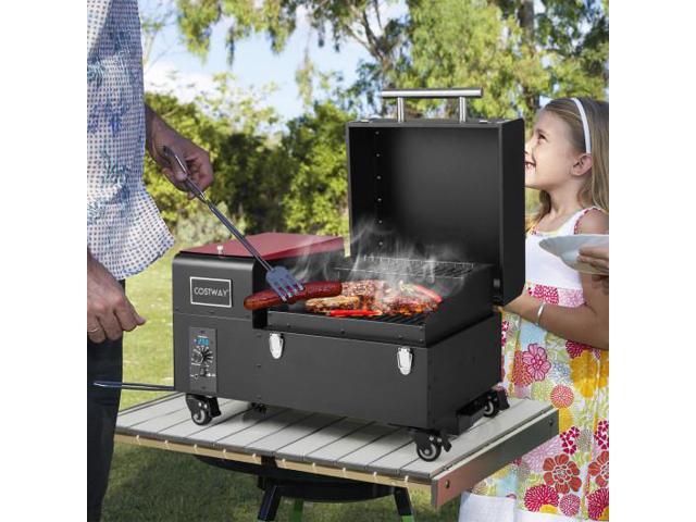 Movable Pellet Grill and Smoker with Temperature Probe-Black