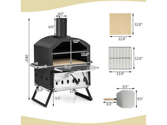 Outdoor Pizza Oven with Anti-scalding Handles and Foldable Legs-Black