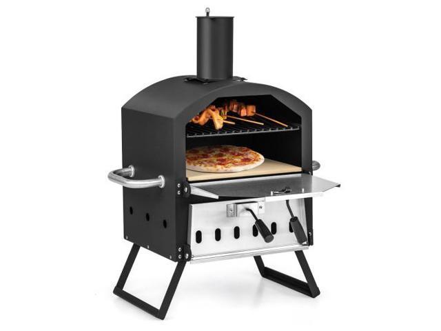 Outdoor Pizza Oven with Anti-scalding Handles and Foldable Legs-Black