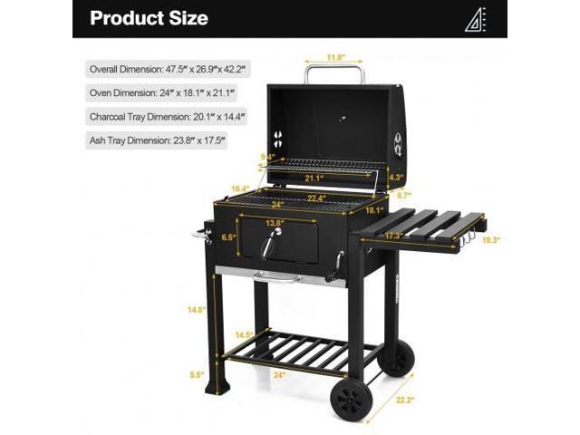 Outdoor Portable Charcoal Grill with Side Table