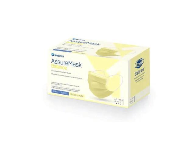 MEDICOM AssureMask Balance ASTM Level 1 Disposable Face Masks, Pack of 50 - Yellow