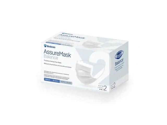 MEDICOM AssureMask Balance ASTM Level 2 Disposable Face Masks, Pack of 50 - White
