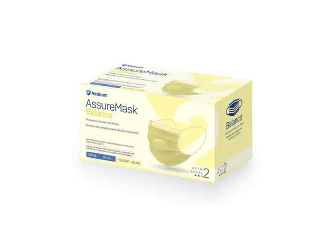 MEDICOM AssureMask Balance ASTM Level 2 Disposable Face Masks, Pack of 50 - Yellow
