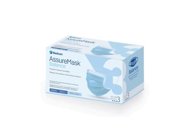 MEDICOM AssureMask Balance ASTM Level 3 Disposable Face Masks, Pack of 50 - Blue