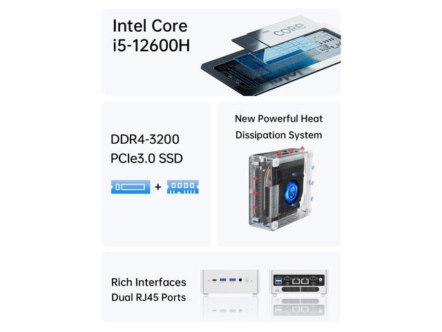 MINISFORUM NAB6 Lite Mini PC Core i5-12600H(12C/16T, up to 4.5 GHz) Mini Computer 32GB RAM + 500GB SSD, 2xHDMI + 2xUSB-C 4K@60Hz Outputs, 2x2.5G...
