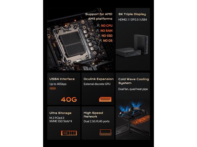 MINISFORUM MS-A1 Workstation Barebone Version Without CPU/RAM/SSD/OS, HDMI/DP/USB-C Triple Display Mini PC, 2x2.5G LAN Port, 4X PCIe SSD Slot,...