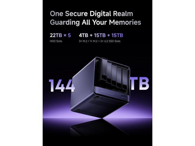 MINISFORUM N5 Pro AI NAS with AMD Ryzen AI 9 HX Pro 370, 2x SODIMM DDR5-5600MHz Slot(ECC Support), 128GB SSD, 1xHDMI+2xUSB4 Outputs, 5x HDD Slot,...