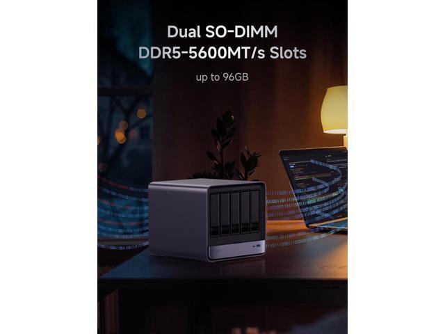 MINISFORUM N5 Air NAS with AMD Ryzen 7 255, 2X SODIMM DDR5-5600MHz, 64GB SSD, 1xHDMI+2xUSB4 Outputs, 5X HDD Slot, M.2 2230/2280/22110/U.2 Slots,...
