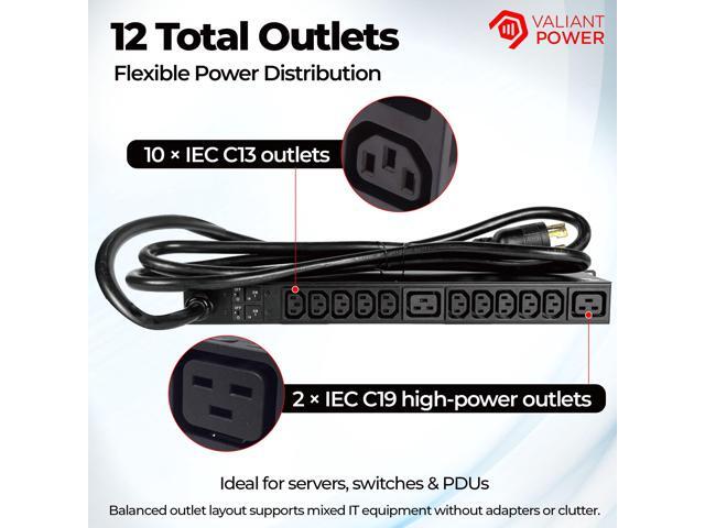 Rack Mount Power Strip - 240V 30A 2C19 & 10 C13 outlets PDU with Built-in Surge Protector, Volt & Amp Meter for Data Center - 19 Metal Housing,...