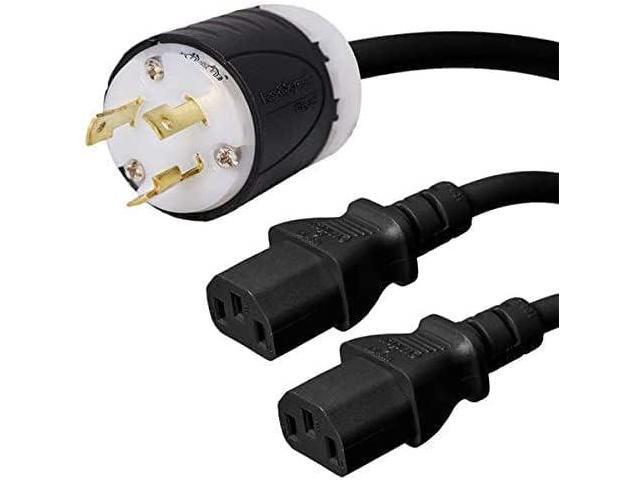L6-30P/Dual C13 Heavy Duty Locking Power Cord, Extension Cord,SJT 12GUAGE, Power Cord up to 7500W,30A,3prong,Black,10FT