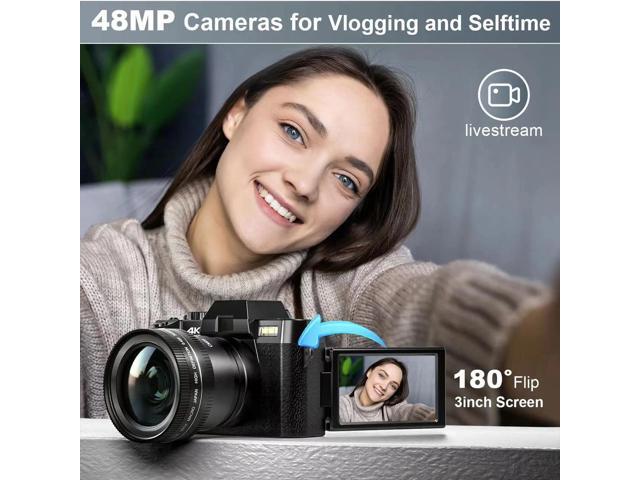 4K Digital Cameras for Photography 48MP Video Camera for Vlogging, WiFi & App Control, YouTube Vlogging Camera with 32GB TF Card