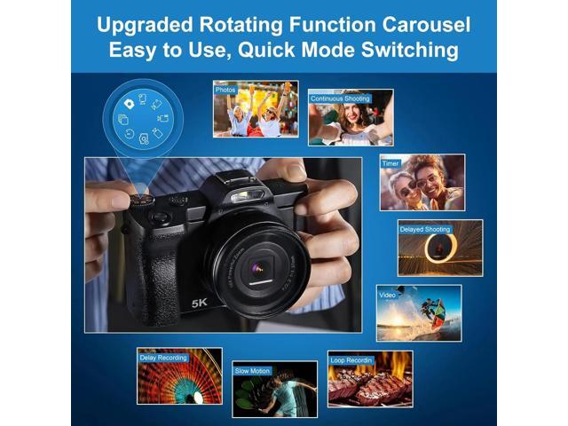 5K Digital Camera Autofocus 16x 48 MP Vlogging Camera for YouTube DSLR Video Cameras With 32G SD Card, Black