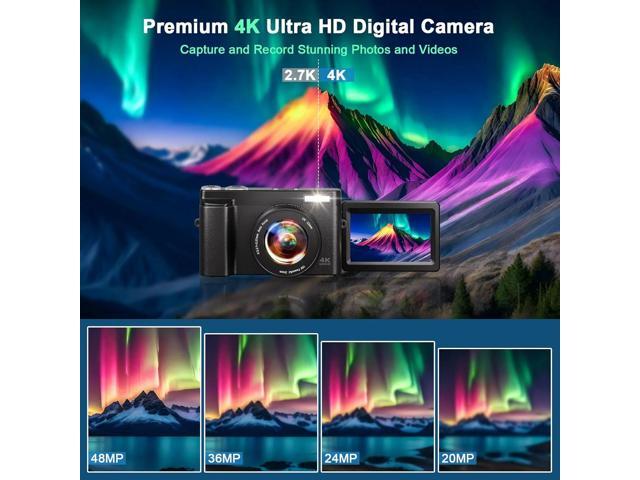 Digital Camera 4K 48MP Vlogging Camera for Youtube Autofocus 16X Digital Zoom Video Cameras with 32GB SD Card