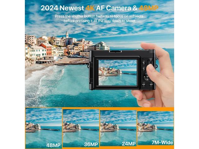 Digital Camera 4K Vlogging Camera for YouTube with 32G SD Card 180° 3''Flip Screen 16X Autofocus 48MP Video Cameras