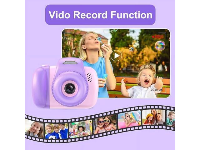Kids Camera, 1080P Toddler Children Digital Video Cameras for Girls Boys, Pink Purple