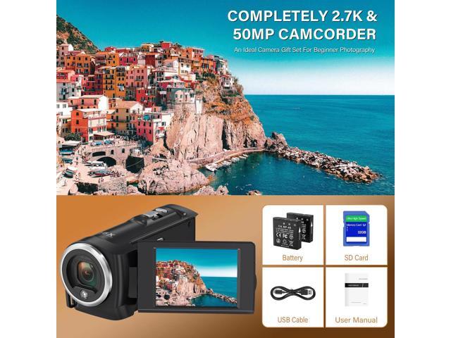 Video Camera for Youtube Camcorder Film Camera QHD 2.7K 50MP Vlogging Digital Camera with 32GB Card and 2 Batteries