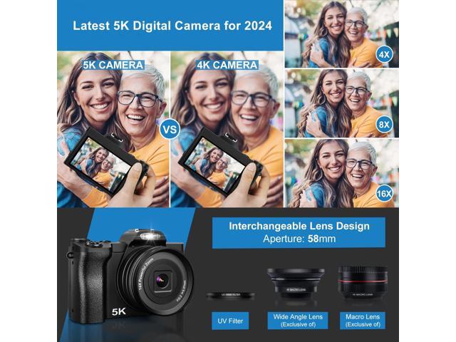 5K Digital Camera WiFi Autofocus Vlogging Camera 48MP Compact Video Camera for Youtube with 32G SD Card UV Filter