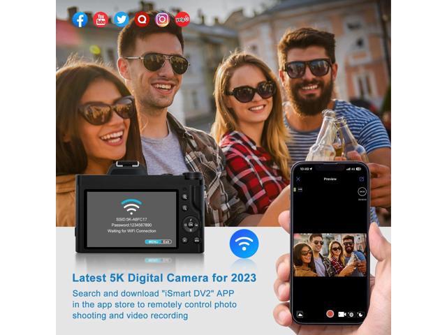 5K Digital Camera WiFi Autofocus Vlogging Camera 48MP Compact Video Camera for Youtube with 32G SD Card UV Filter