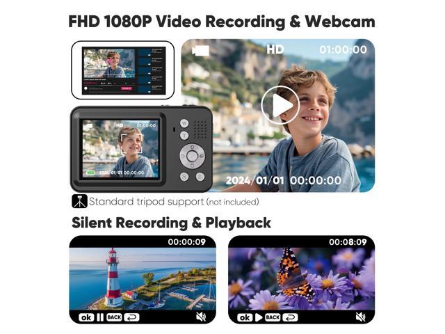 Upgraded Point and Shoot Digital Camera 48MP with 18x Digital Zoom, Birthday Gifts for Kids Boys Girls Teens Beginners Black