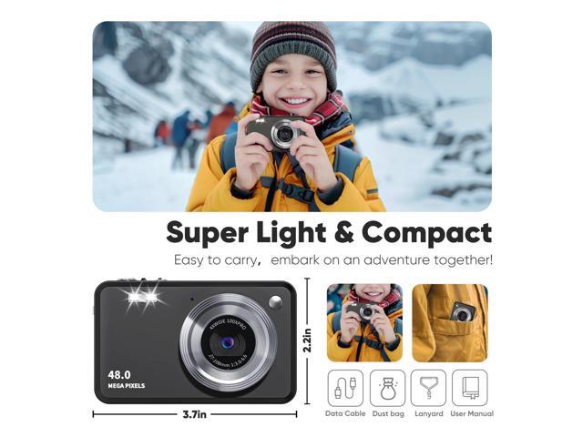 Upgraded Point and Shoot Digital Camera 48MP with 18x Digital Zoom, Birthday Gifts for Kids Boys Girls Teens Beginners Black