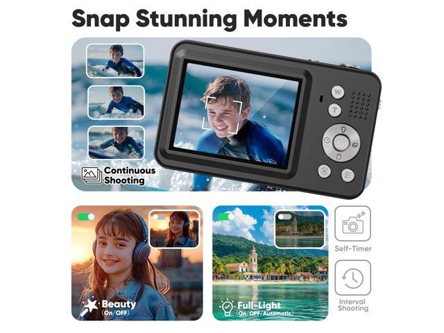 Upgraded Point and Shoot Digital Camera 48MP with 18x Digital Zoom, Birthday Gifts for Kids Boys Girls Teens Beginners Black