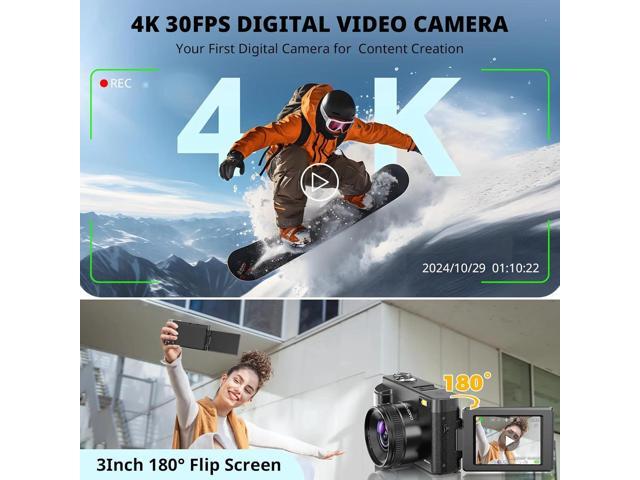 Vlogging Camera 4K Digital Cameras 48MP for Photography Autofocus 16X Digital Zoom for YouTube with 32GB Card