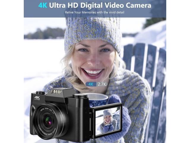 Digital Camera for Youtube 4K Video Camera 56MP Vlogging Camera Camcorder with 32GB SD Card and 2 Batteries