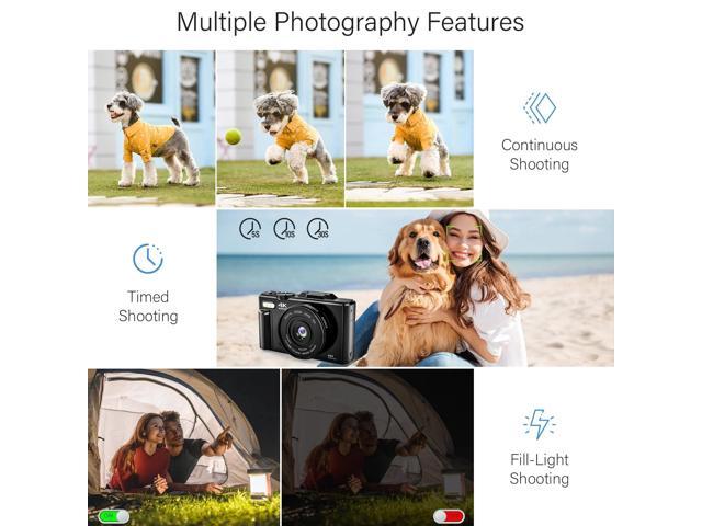 Digital Camera 4K 64MP Vlogging Camera for YouTube Auto-Focus 18X Zoom 3' 180° Flip Screen Compact Video Camera with 32GB Card