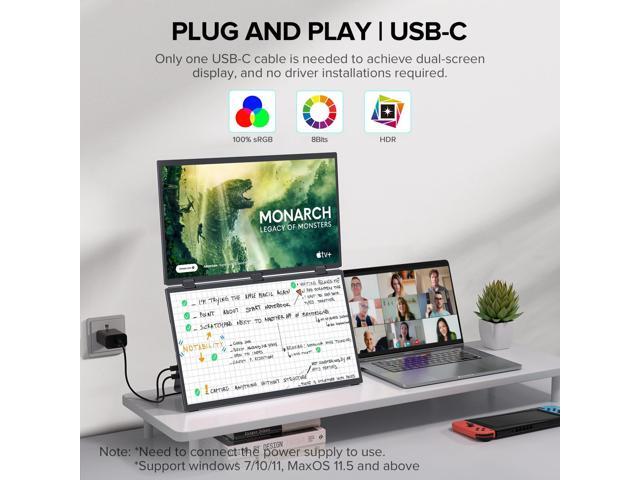 UPERFECT Delta 15.6' Dual Monitor Portable Screen Extender for Laptop, 1080P HDR, 360° Folding, Triple Monitor with Stand - No Driver Needed