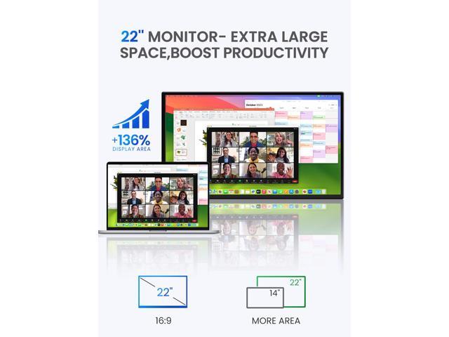UPERFECT 22' 2K Touchscreen Portable Monitor w/VESA & 180°Adjustable Stand 2560x1440 QHD FreeSync IPS HDR Large Gaming Monitor USB-C HDMI Travel...