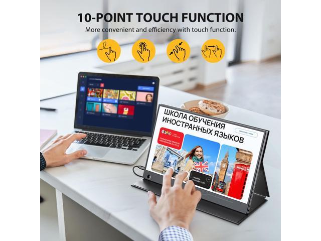 UPERFECT 14' 1080P Portable Touchscreen Monitor with IPS Panel, FreeSync, HDR, Multi-Touch, Built-in Speakers & VESA Mount for Laptop, PC, Console
