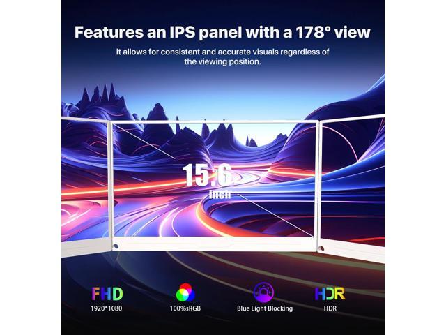UPERFECT 15.6' 1080P FHD Portable Monitor with USB-C, HDMI, VESA & Smart Case - Matte IPS Display for Switch/PS5/PC/Phone White Monitor