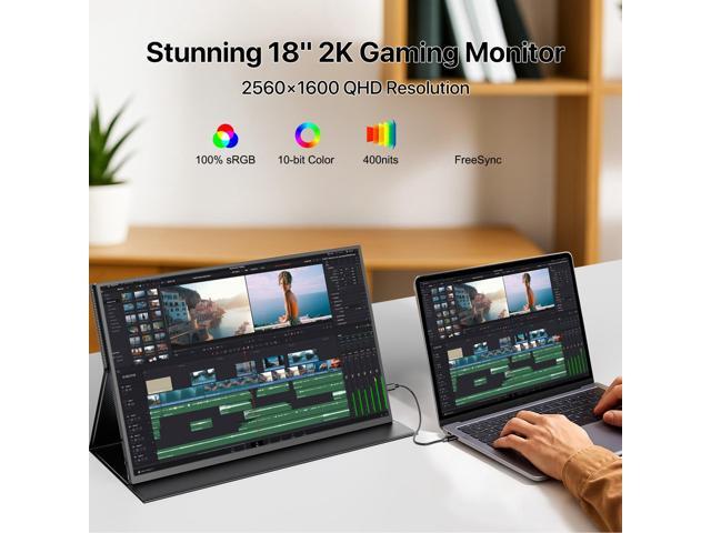 UPERFECT 18' Portable Gaming Monitor 144Hz 2560*1600 2K Freesync Screen Switch Display