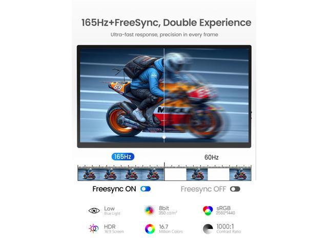 UPERFECT 24.5' 2K 165Hz Portable Monitor, QHD FreeSync IPS HDR with VESA, 180°Adjustable Stand, USB-C & HDMI, Ideal for Gaming, Travel, Laptop,...
