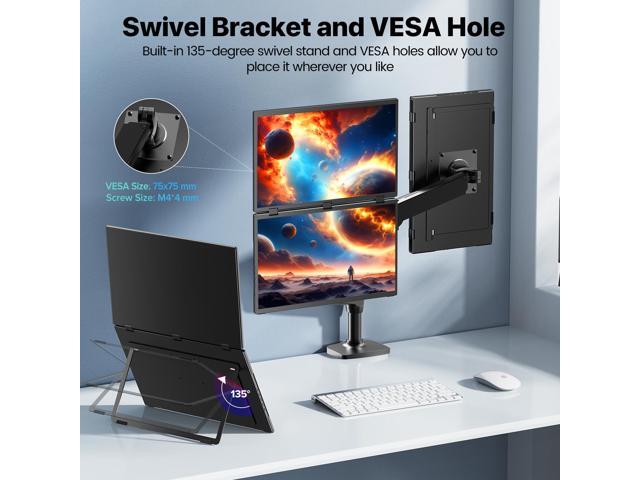 UPERFECT 18.5' 100Hz Dual Monitor Portable Laptop Screen Extender with HDR, 360° Folding, VESA & Stand for Laptop, PC, Phone, Game Console (Plug &...