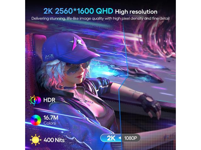 UPERFECT 144 Hz Gaming Monitor 2560 x 1600 HDR Portable Monitor Narrow Border, Frosted Monitor Plug and Play, Widely Compatible With Housing and...
