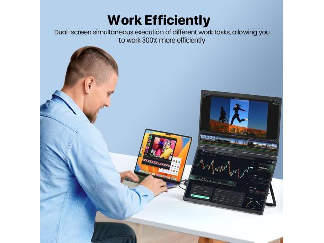 UPERFECT 18.5' Delta Dual Portable Monitor - 100Hz 1080P HDR 360° Folding Screen Extender Stand & VESA Mount Plug & Play No Driver for...