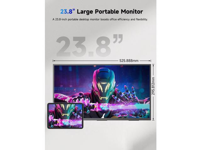 UPERFECT 23.8 4K Portable Monitor - UHD 3840*2160, 100%sRGB IPS, Speakers, USB-C/HDMI, 180° Adjustable Stand for Laptops, Consoles & More