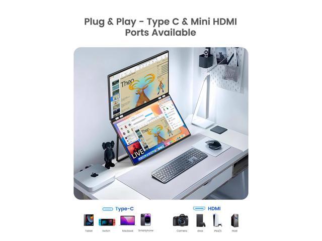 UPERFECT Delta 23.8' Portable Dual Monitor 100Hz Plug & Play - Driver-Free Stacked Triple Screen with Stand & VESA, 1080P HDR IPS for...