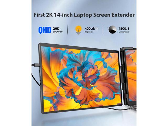 UPERFECT 14' QHD 2K Single Portable Monitor with 360° Stand, Plug & Play USB-C Laptop Screen Extender for 14-17' Mac/Windows/DEX