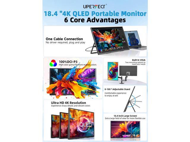 UPERFECT Portable Monitor 18.4' 4K 60Hz 10-Bit HDR IPS Gaming Monitor with VESA, 180° Adjustable Stand, Ultra-Slim & Lightweight Frameless Design,...