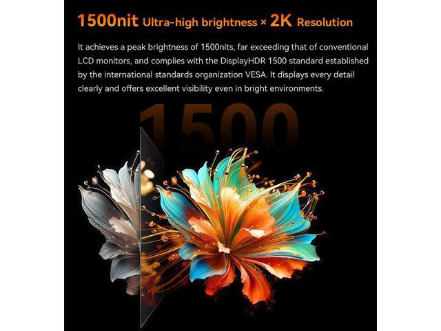 UPERFECT 14' Mini LED Portable Monitor, 2560x1600 2.5K, 1500 Nits, 1ms FreeSync, Built-in Stand & VESA, Ultra-Slim Aluminum Body