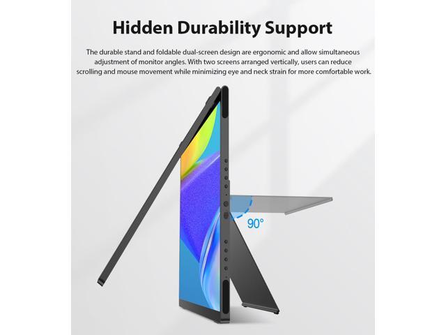 UPERFECT 15.6' 1080P Dual Portable Monitor, Fold Gaming Monitor Portable Display For Laptop Screen Extender Bult-in Stand (No Driver Needed)