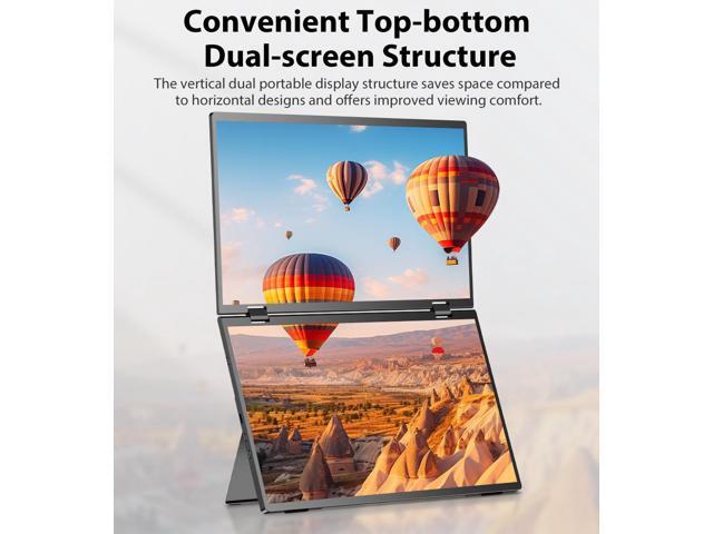 UPERFECT 15.6' 1080P Dual Portable Monitor, Fold Gaming Monitor Portable Display For Laptop Screen Extender Bult-in Stand (No Driver Needed)