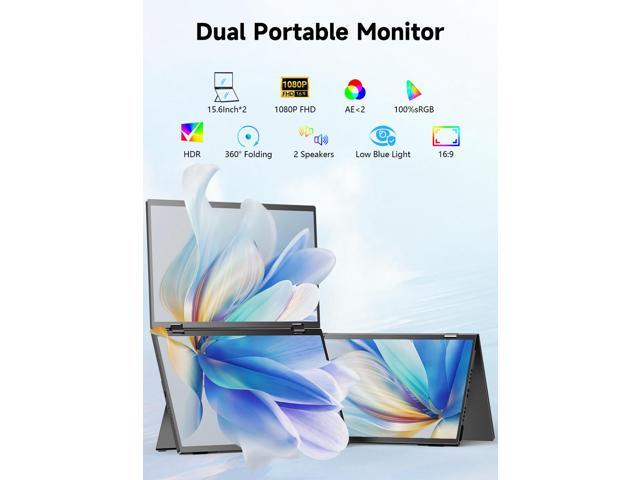 UPERFECT Delta 15.6' Dual Monitor 1080P HDR, 360° Foldable Portable Laptop Screen Extender with Stand for Laptop, PC, Phone, and Game Console (No...