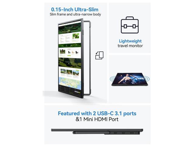 UPERFECT 15.6' Portable Monitor 1080P FHD, 125% sRGB, 350Nits, USB-C HDMI, w/Stand - Universal Laptop/Phone/Gaming Monitor