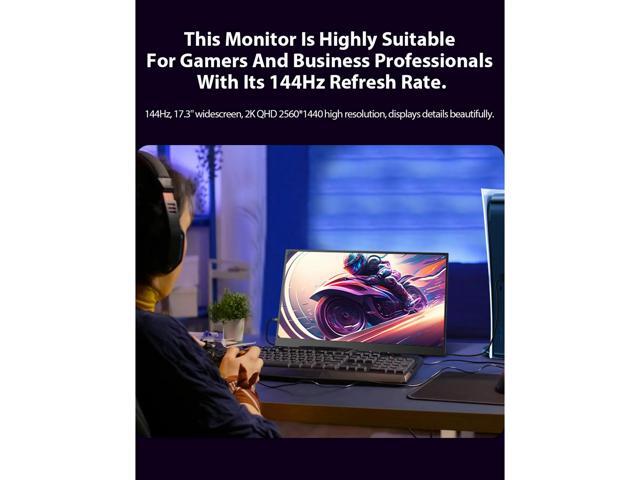 UPERFECT 17.3' 2K 144Hz Portable Monitor, 2K QHD IPS Screen with HDR, AMD FreeSync for PS5, Xbox, Steam Deck - Esports Ready Portable Display with...