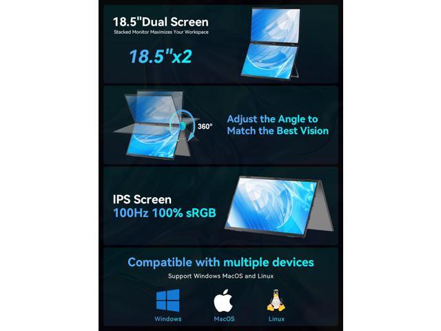 UPERFECT Dual Monitor 18.5' Stacked Triple Monitor Folding Travel Monitor w/VESA