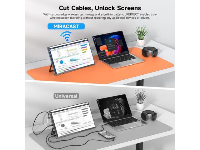 Uperfect 15.6' FHD 1080P Portable Monitor with Wireless Screen Mirroring, Built-in Battery, Speakers, LS Stand & VESA Mount, USB-C/HDMI for...