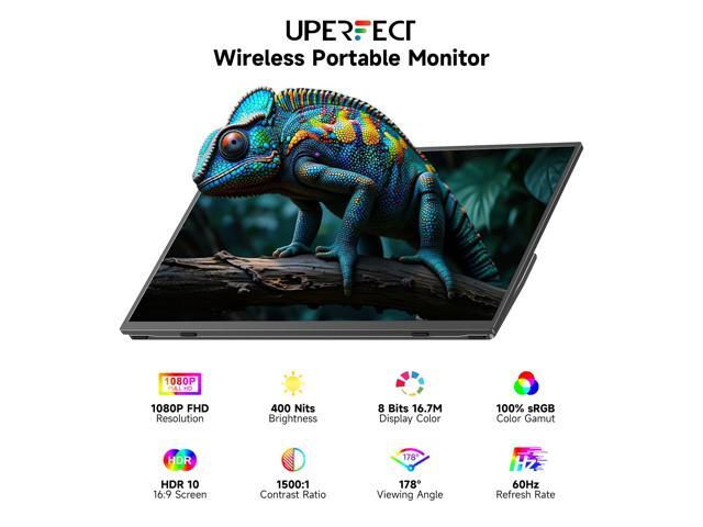 Uperfect 15.6' FHD 1080P Portable Monitor with Wireless Screen Mirroring, Built-in Battery, Speakers, LS Stand & VESA Mount, USB-C/HDMI for...